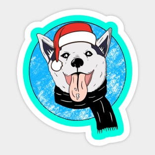 Siberian Husky With Santa Hat Christmas Sticker